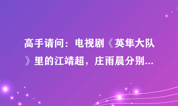 高手请问：电视剧《英隼大队》里的江靖超，庄雨晨分别是谁演的啊？谢谢了！