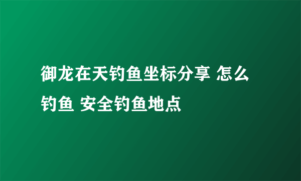 御龙在天钓鱼坐标分享 怎么钓鱼 安全钓鱼地点