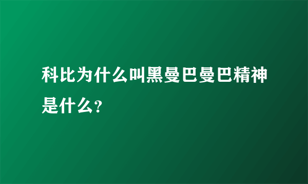 科比为什么叫黑曼巴曼巴精神是什么？