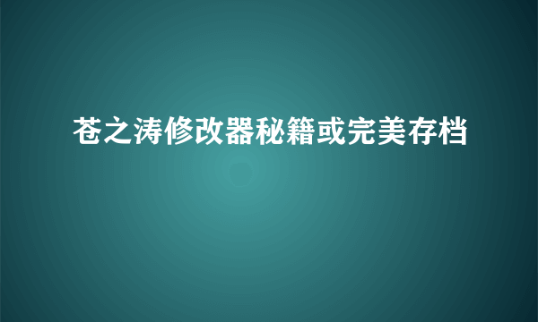 苍之涛修改器秘籍或完美存档