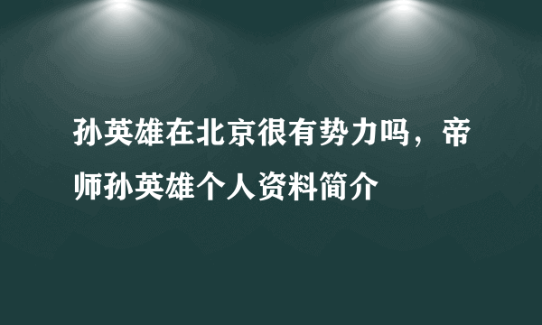 孙英雄在北京很有势力吗，帝师孙英雄个人资料简介