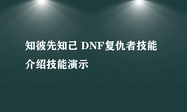 知彼先知己 DNF复仇者技能介绍技能演示