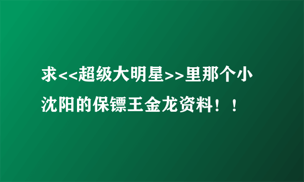 求<<超级大明星>>里那个小沈阳的保镖王金龙资料！！