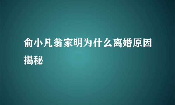 俞小凡翁家明为什么离婚原因揭秘