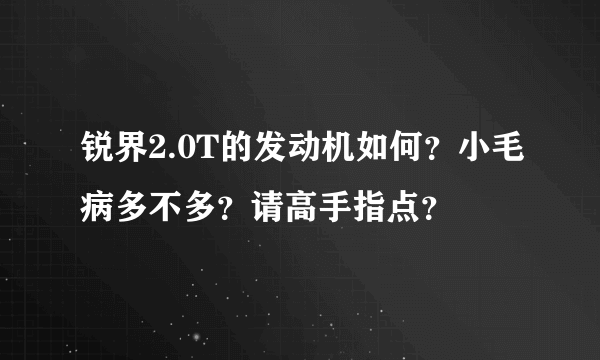 锐界2.0T的发动机如何？小毛病多不多？请高手指点？