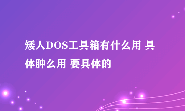 矮人DOS工具箱有什么用 具体肿么用 要具体的