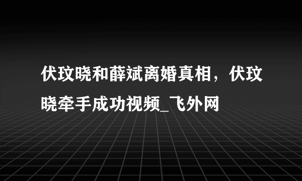 伏玟晓和薛斌离婚真相，伏玟晓牵手成功视频_飞外网