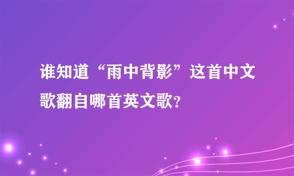 谁知道“雨中背影”这首中文歌翻自哪首英文歌？