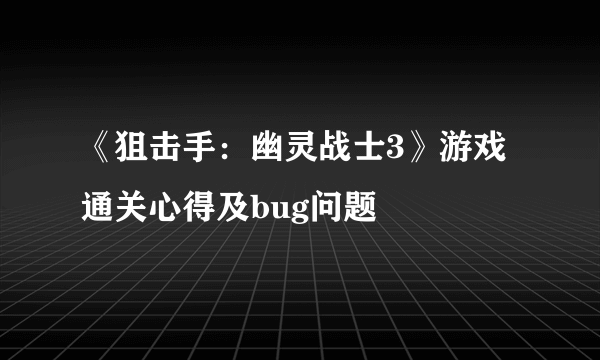 《狙击手：幽灵战士3》游戏通关心得及bug问题