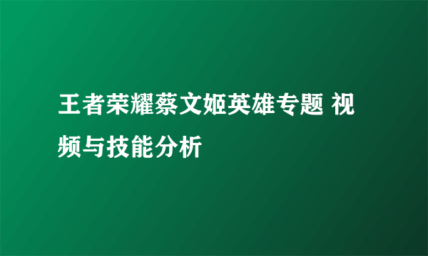 王者荣耀蔡文姬英雄专题 视频与技能分析