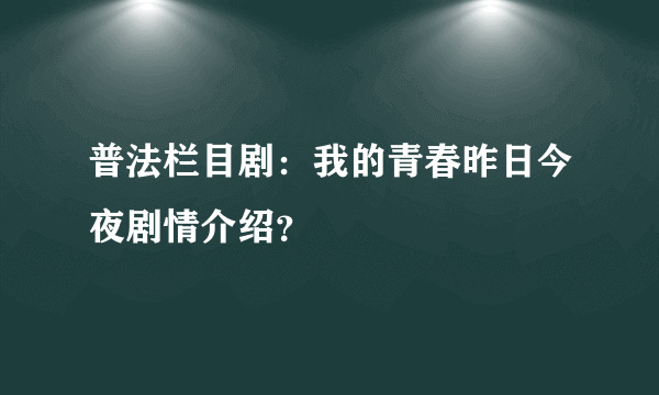 普法栏目剧：我的青春昨日今夜剧情介绍？