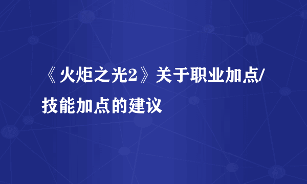 《火炬之光2》关于职业加点/技能加点的建议