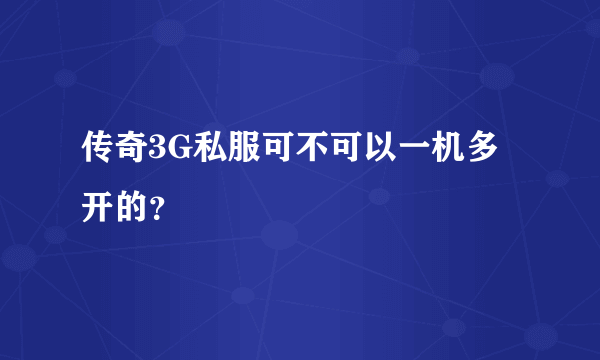 传奇3G私服可不可以一机多开的？