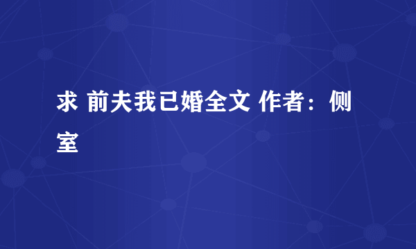 求 前夫我已婚全文 作者：侧室