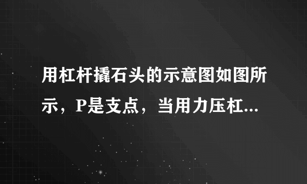 用杠杆撬石头的示意图如图所示，P是支点，当用力压杠杆的A端时，杠杆绕P点转动，另一端B向上翘起，石头就被撬动．现有一块石头要使其滚动，杠杆的B端必须向上翘起8cm，已知杠杆的动力臂AP与阻力臂BP之比为4：1，要使这块石头滚动，至少要将杠杆的A端向下压______cm．