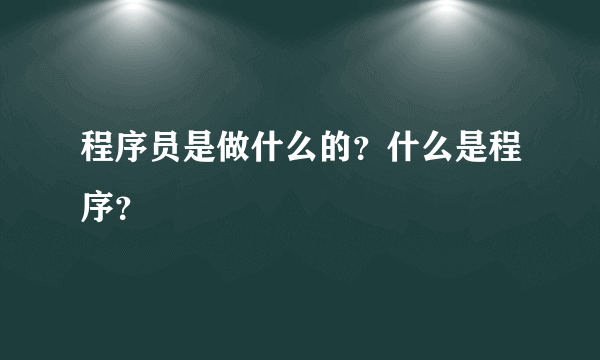 程序员是做什么的？什么是程序？