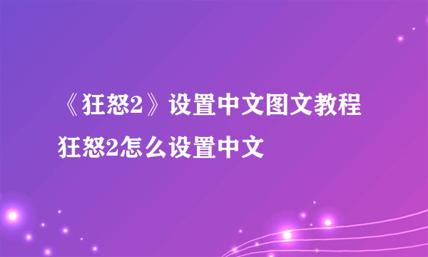 《狂怒2》设置中文图文教程 狂怒2怎么设置中文