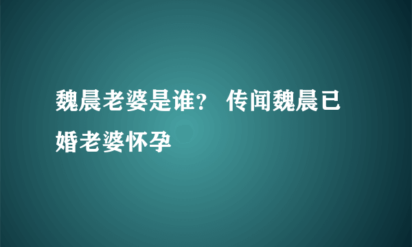 魏晨老婆是谁？ 传闻魏晨已婚老婆怀孕