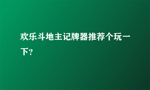 欢乐斗地主记牌器推荐个玩一下？