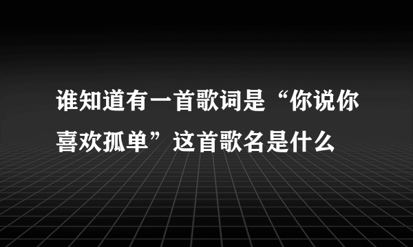 谁知道有一首歌词是“你说你喜欢孤单”这首歌名是什么