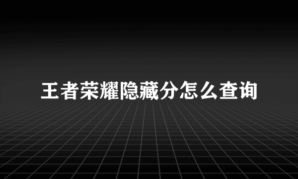 王者荣耀隐藏分怎么查询