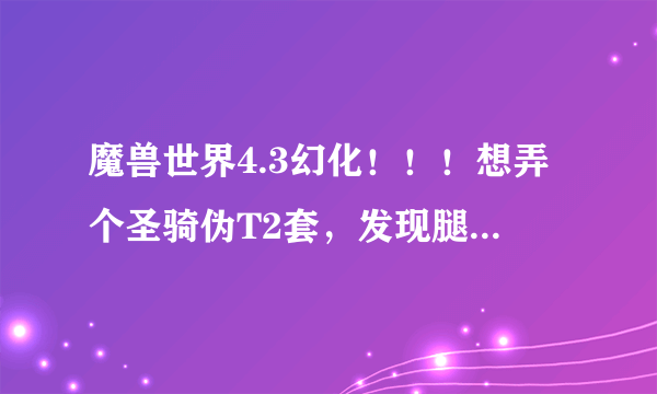 魔兽世界4.3幻化！！！想弄个圣骑伪T2套，发现腿是个裙子，不适合T，还有哪个护腿跟伪T2配套的？