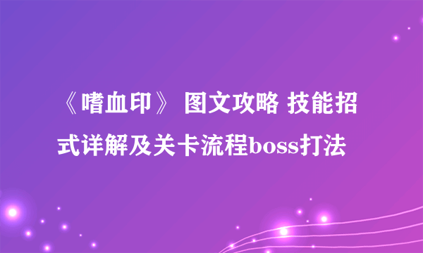 《嗜血印》 图文攻略 技能招式详解及关卡流程boss打法