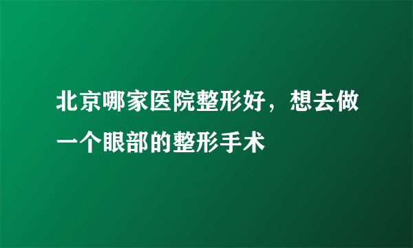 北京哪家医院整形好，想去做一个眼部的整形手术