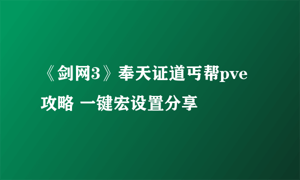 《剑网3》奉天证道丐帮pve攻略 一键宏设置分享