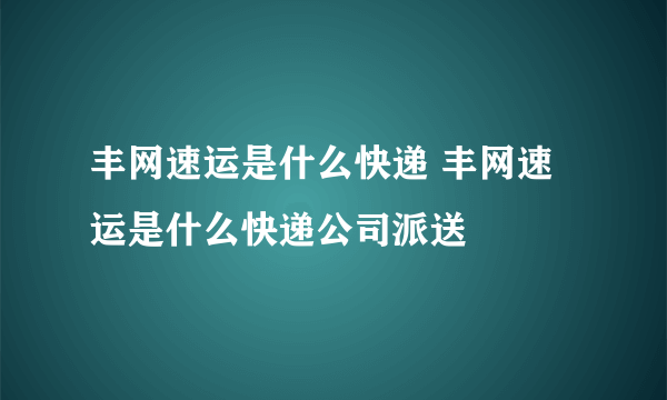 丰网速运是什么快递 丰网速运是什么快递公司派送