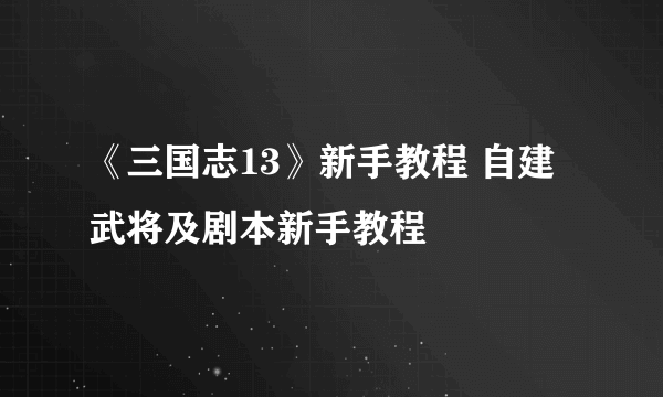 《三国志13》新手教程 自建武将及剧本新手教程