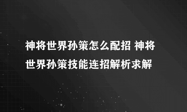 神将世界孙策怎么配招 神将世界孙策技能连招解析求解