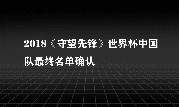 2018《守望先锋》世界杯中国队最终名单确认