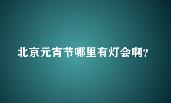 北京元宵节哪里有灯会啊？