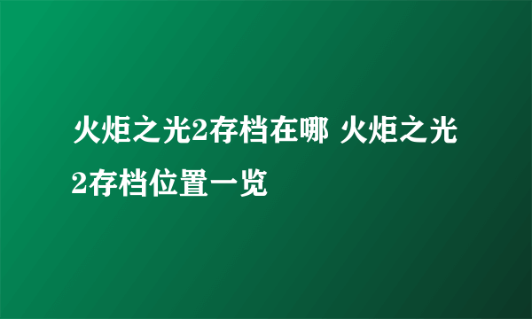 火炬之光2存档在哪 火炬之光2存档位置一览