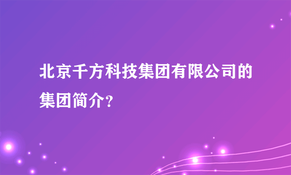 北京千方科技集团有限公司的集团简介？