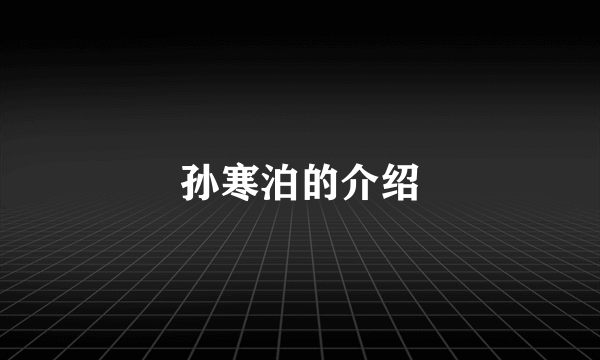 孙寒泊的介绍