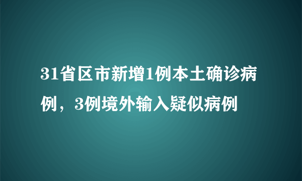 31省区市新增1例本土确诊病例，3例境外输入疑似病例