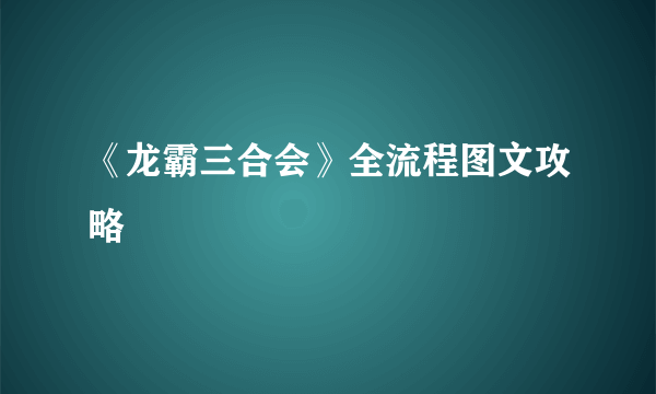 《龙霸三合会》全流程图文攻略