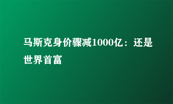 马斯克身价骤减1000亿：还是世界首富