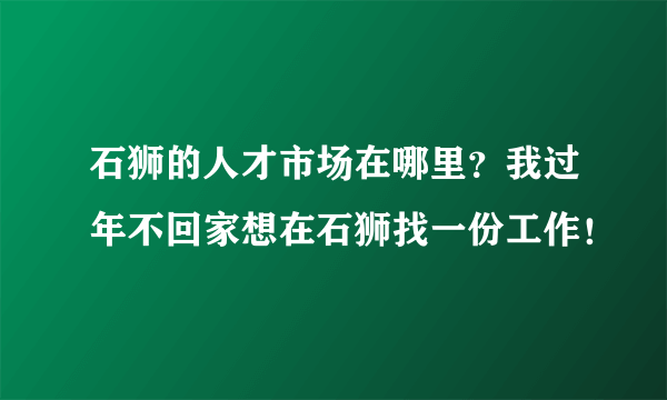 石狮的人才市场在哪里？我过年不回家想在石狮找一份工作！