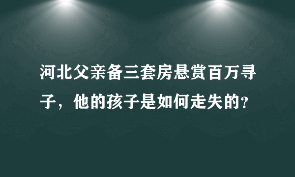 河北父亲备三套房悬赏百万寻子，他的孩子是如何走失的？