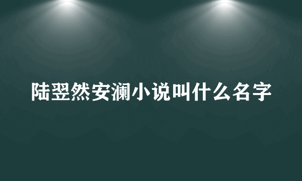 陆翌然安澜小说叫什么名字